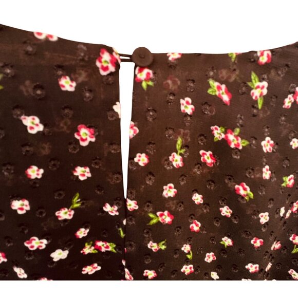 Maeve ANTHROPOLOGIE Small Floral Black Boho Top With Bell Sleeves & Crochet Trim - Picture 5 of 12